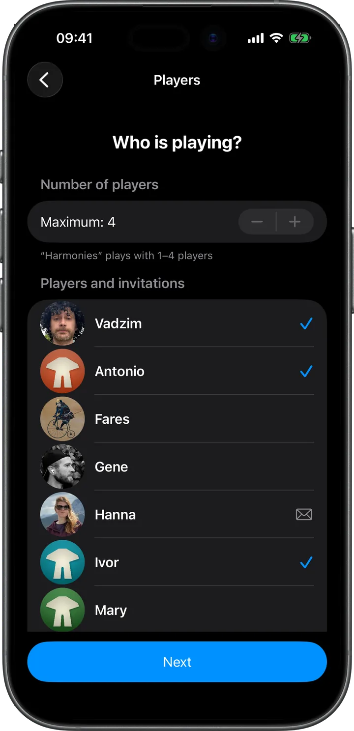 Choosing players and sending invitations